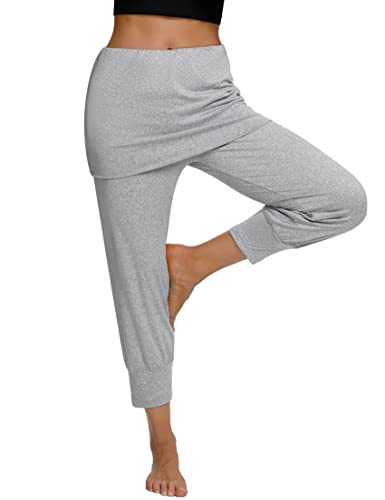 Terecey Pantalón de Yoga Mujer Cintura Alta Pantalones Deportivos con Bolsillos Pantalones Hippies con Falda para Yoga, Pilates y Estiramientos Gris-S
