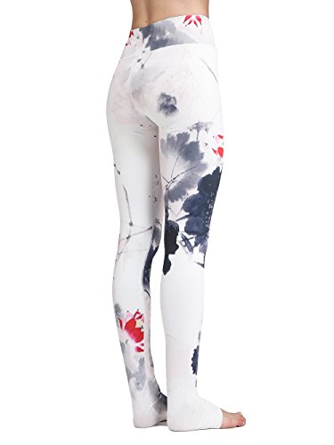FLYILY Pantalón Deportivo de Mujer,Yoga de Cintura Alta,elásticos y Transpirables para Mujer,Impresión de Fitness Gym Yoga Pantalon(White,XL)