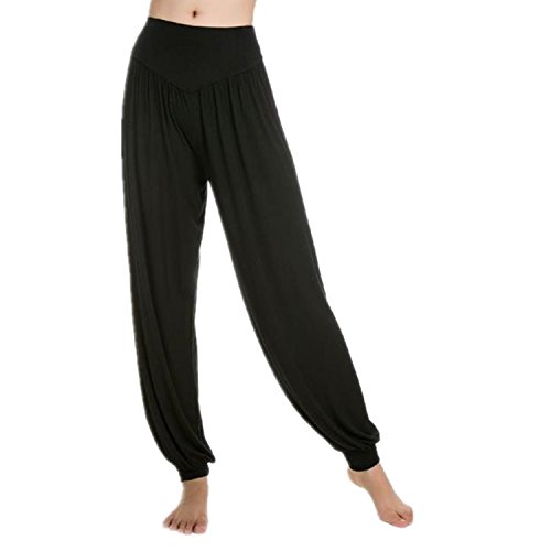 MEISHINE® Mujer Pantalones de Yoga Algodón Modal Harem Pantalón Polainas por Danza, Yoga, Ganduleado, Fitness - Muy Suave (Size XXXL, Negro)
