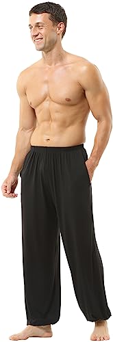 HOEREV Super Soft Modal Spandex Harem Pantalones De Pilates De Yoga，Negro，L