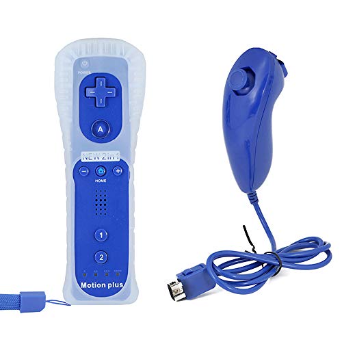 QUMOX Mando a Distancia Wii Nunchuck con Motion Plus Compatible con la Consola Wii y | Mando a Distancia de Wii con función de Choque Azul Oscuro