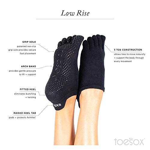 ToeSox Full Toe Low Rise Calcetines de Yoga, Unisex Adulto, Negro, L