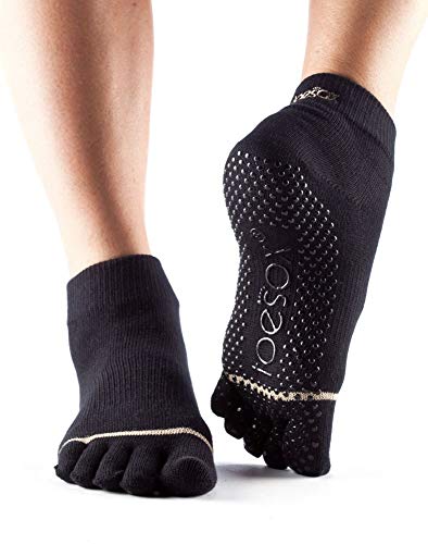 Toesox Full Toe Ankle Calcetines de Yoga, Unisex Adulto, Negro, L