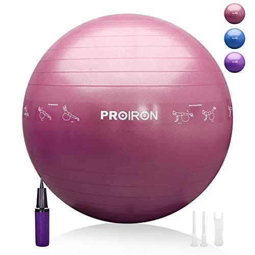 PROIRON Pelota de Pilates 65cm- Fitball Anti-Burst con Patrón de Pose Grueso Pelota de Ejercicio,Yoga, Fitness, incluidos Bomba (Rosa)