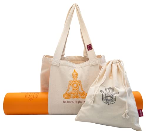 Divasya Bolsa de Yoga: espaciosa Bolsa para Esterilla de Yoga (Bolsillo Lateral),100% algodón orgánico, Compartimento Principal para Accesorios de Yoga, Bolsa de lavandería separada