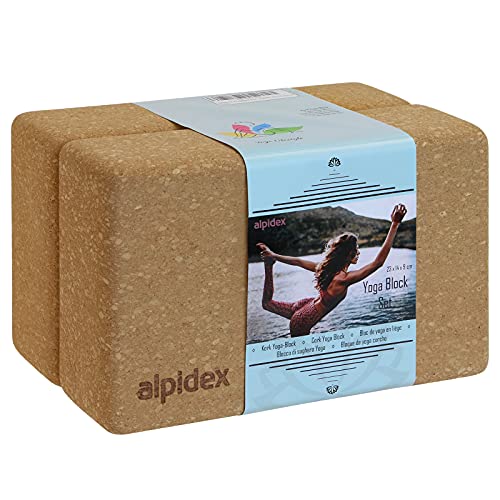 ALPIDEX Bloque de Corcho Juego de 2 Yoga Block Cork Ladrillo ecológico y sostenible Corcho de Portugal - 2 Piezas, 23 x 14 x 7.5 cm